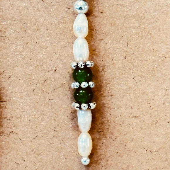 Stainless Steel Dangle Earrings Genuine Freshwater Pearls & Green Jade Hand Made - Picture 7 of 12